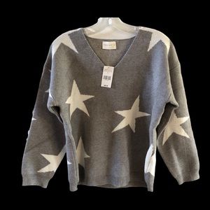 NEW V Neck Grey Sweater White Stars • mia & tess • SM / MED /LRG / X-LRG Avail